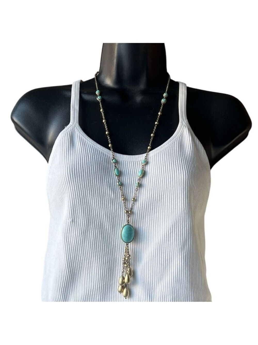 Lia Sophia Windstorm Gold Tone necklace with faux Turquoise Pendant